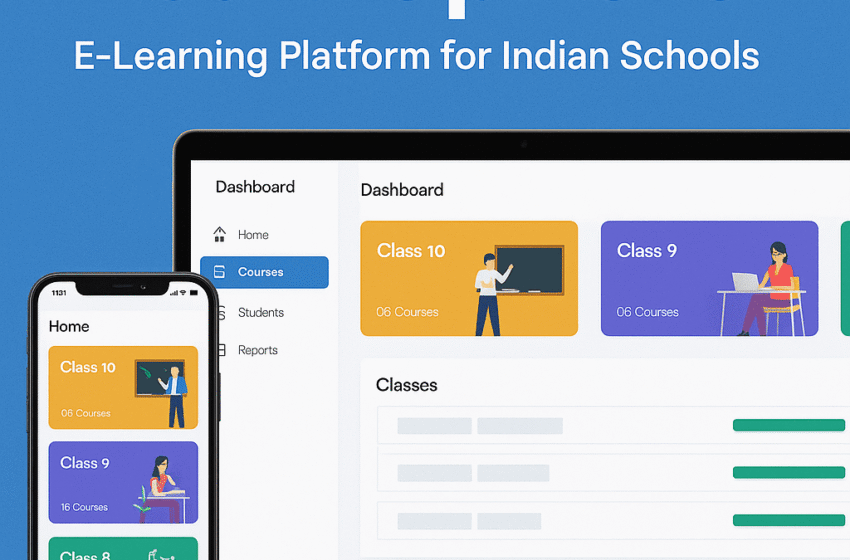 Promotional digital image for LearnSphere's e-learning platform with web and mobile UI