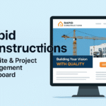 Promotional digital graphic representing GD Coders' web development project for Rapid Constructions, a real estate company in Delhi.